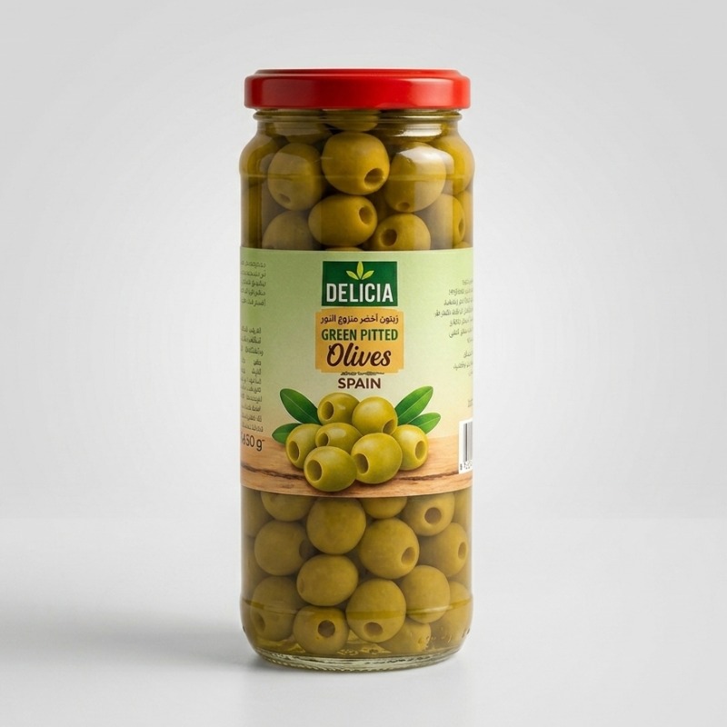 Delicia Pitted Green Olives 340ml