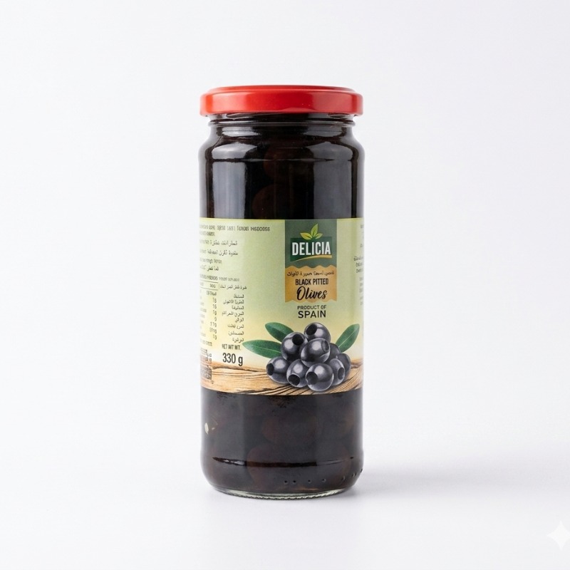 Delicia Black Pitted Olives 340ml