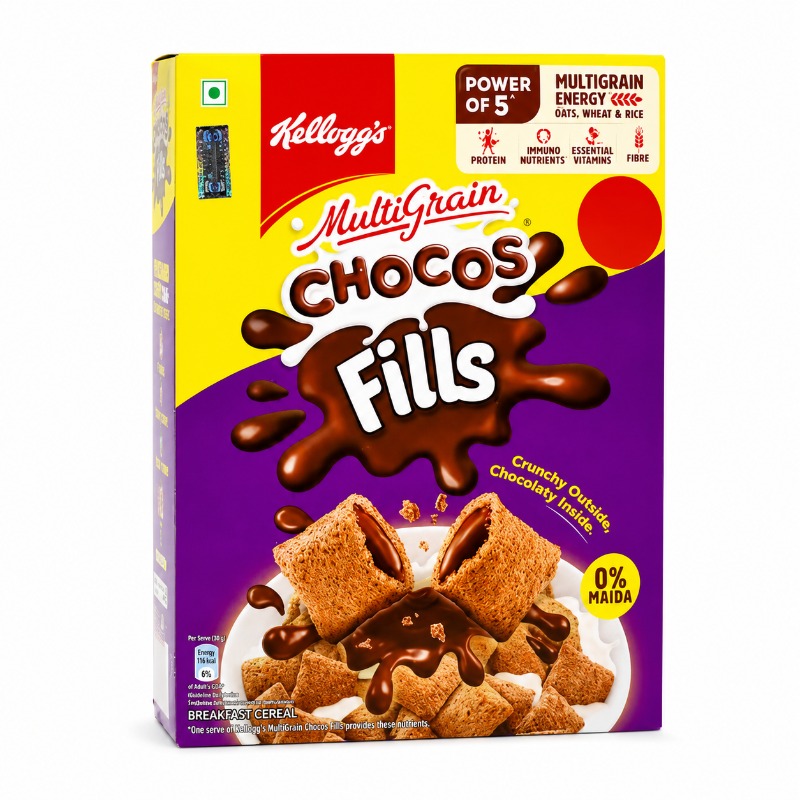 Kellogg's MultiGrain Chocos Fills Chocolate Breakfast Cereal 250g – Crunchy Multigrain Cereal with Chocolaty Filling