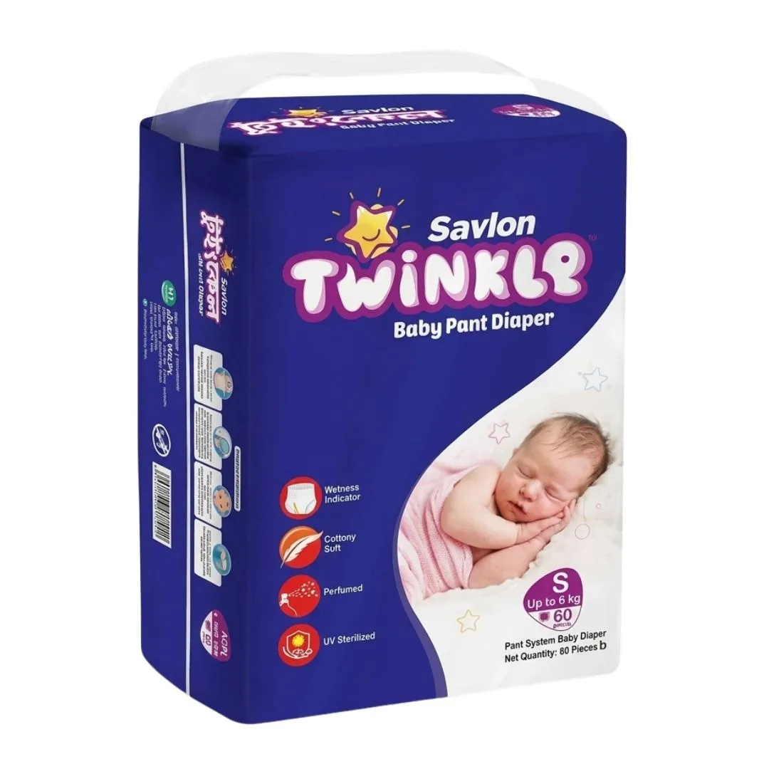 Savlon Twinkle Pant Baby Diaper S (0-8kg) 60pcs